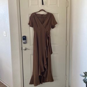 Altered state short sleeve high low maxi dress with side tie